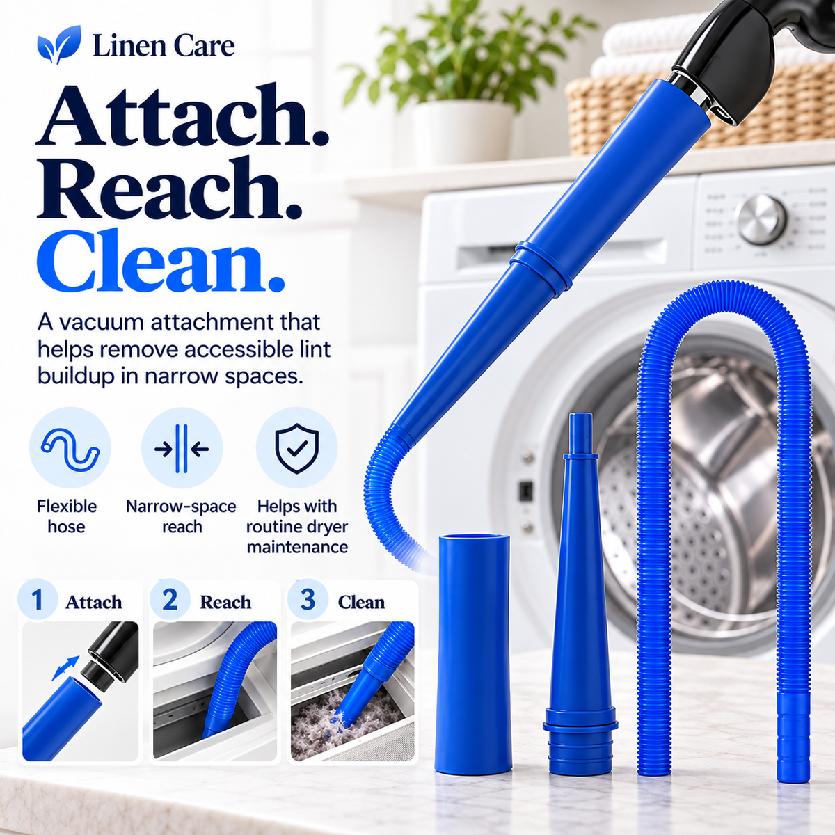 Linen Care dryer vent cleaner attach reach clean guide